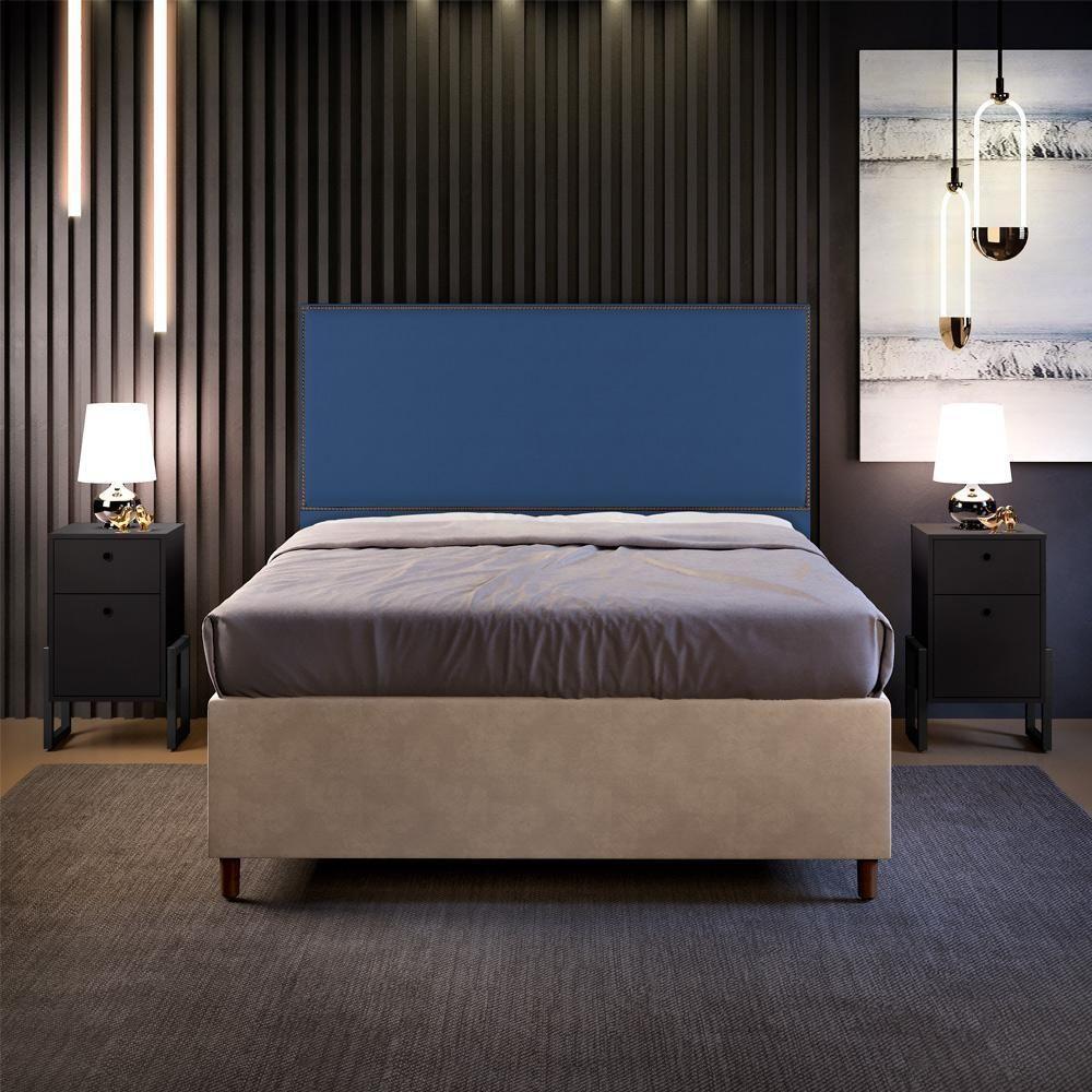 Cabeceira Box Casal King Com Tachas 195 Cm Suede Azul - 8