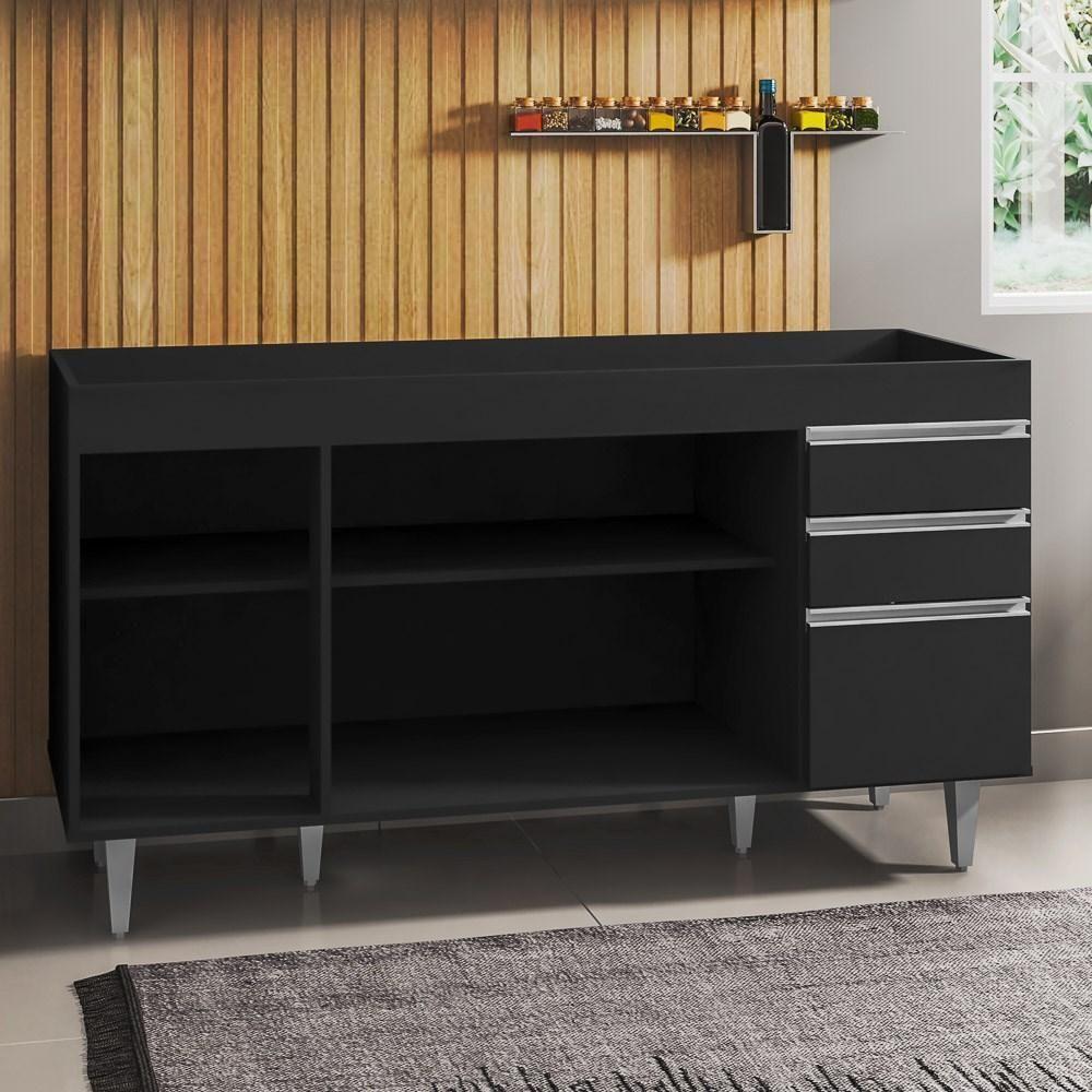 Balcão Gabinete Para Pia Sem Tampo 150cm Marrocos Preto - Lumil - 3