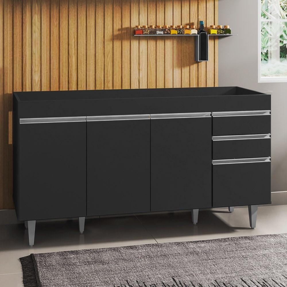 Balcão Gabinete Para Pia Sem Tampo 150cm Marrocos Preto - Lumil - 4