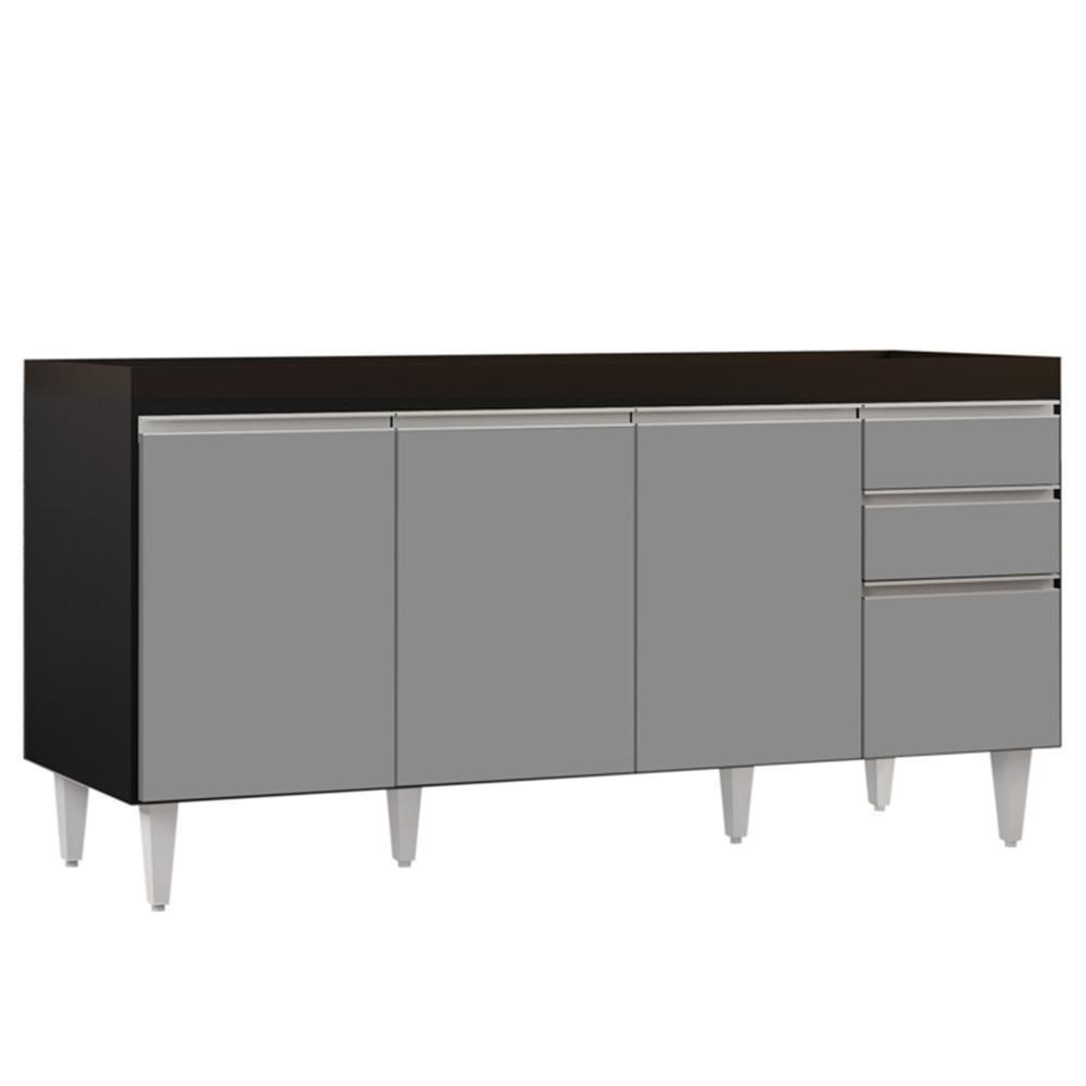 Balcão Gabinete 160cm Sem Tampo 4 Portas 2 Gavetas Arkansas Preto/cinza - Lumil Móveis - 1