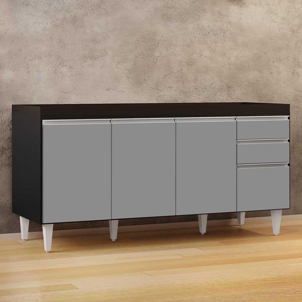 Balcão Gabinete 160cm Sem Tampo 4 Portas 2 Gavetas Arkansas Preto/cinza - Lumil Móveis - 6
