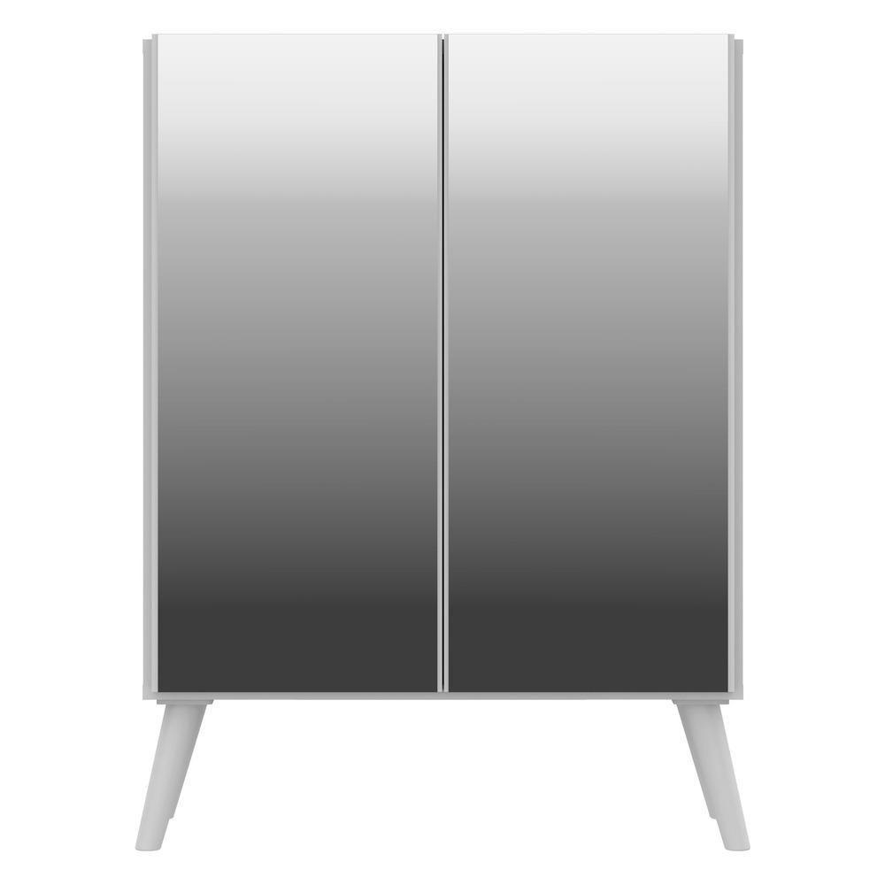 Aparador Buffet 2 Portas Com Espelho Retrô Vegas V3613 Branco Branco - 3