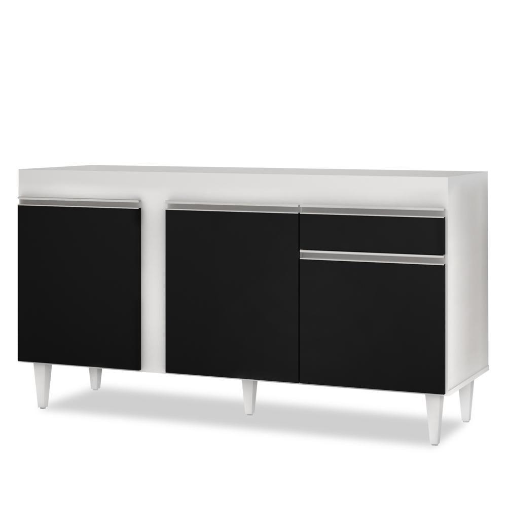 Balcão Gabinete Para Pia 150cm Sem Tampo 3 Portas 1 Gaveta Dakota Branco/preto - Lumil - 1