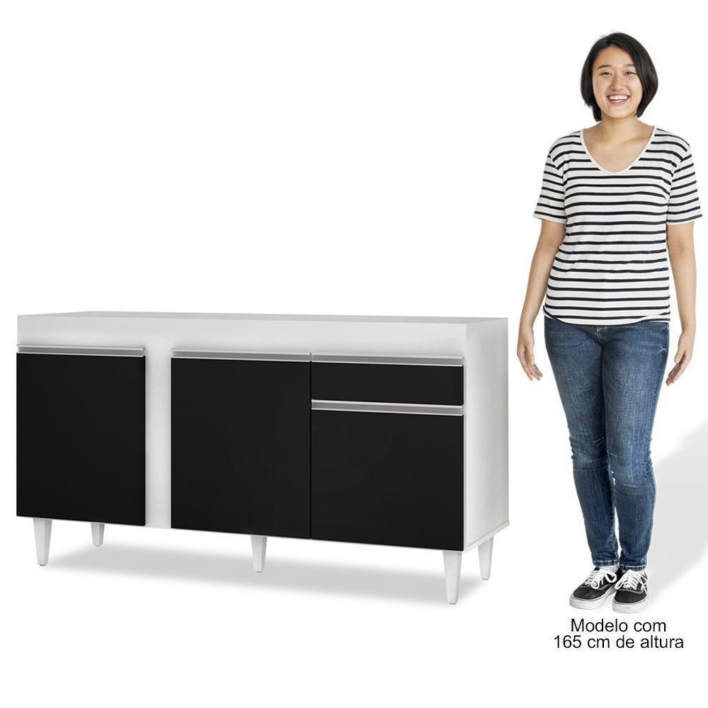 Balcão Gabinete Para Pia 150cm Sem Tampo 3 Portas 1 Gaveta Dakota Branco/preto - Lumil - 4