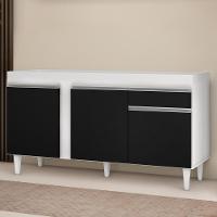 Balcão Gabinete Para Pia 150cm Sem Tampo 3 Portas 1 Gaveta Dakota Branco/preto - Lumil - 7
