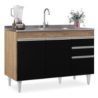 Balcão Gabinete Para Pia 120cm Sem Tampo 3 Portas 2 Gavetas Michigan Castanho/preto - Lumil - 1