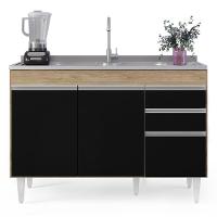 Balcão Gabinete Para Pia 120cm Sem Tampo 3 Portas 2 Gavetas Michigan Castanho/preto - Lumil - 2