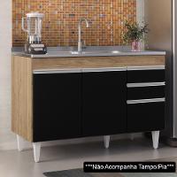 Balcão Gabinete Para Pia 120cm Sem Tampo 3 Portas 2 Gavetas Michigan Castanho/preto - Lumil - 7