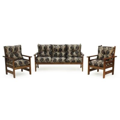 Conjunto Sofá Havaí 3 Lugares e 2 Poltronas De Madeira