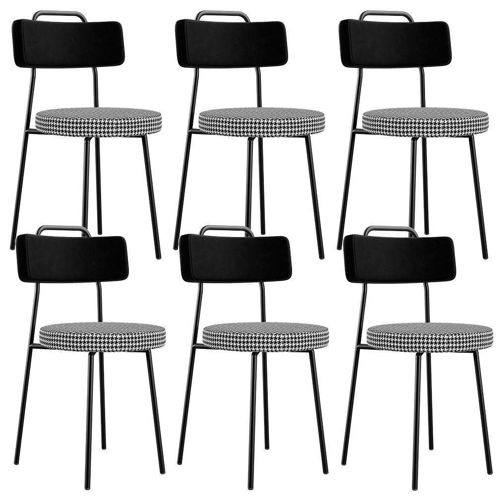 Kit 06 Cadeiras Para Cozinha Sala De Jantar Barcelona L02 Couríssimo Preto Pied Poule - Lyam Decor - 1