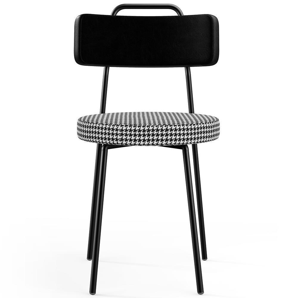 Kit 06 Cadeiras Para Cozinha Sala De Jantar Barcelona L02 Couríssimo Preto Pied Poule - Lyam Decor - 4