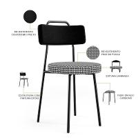 Kit 06 Cadeiras Para Cozinha Sala De Jantar Barcelona L02 Couríssimo Preto Pied Poule - Lyam Decor - 6