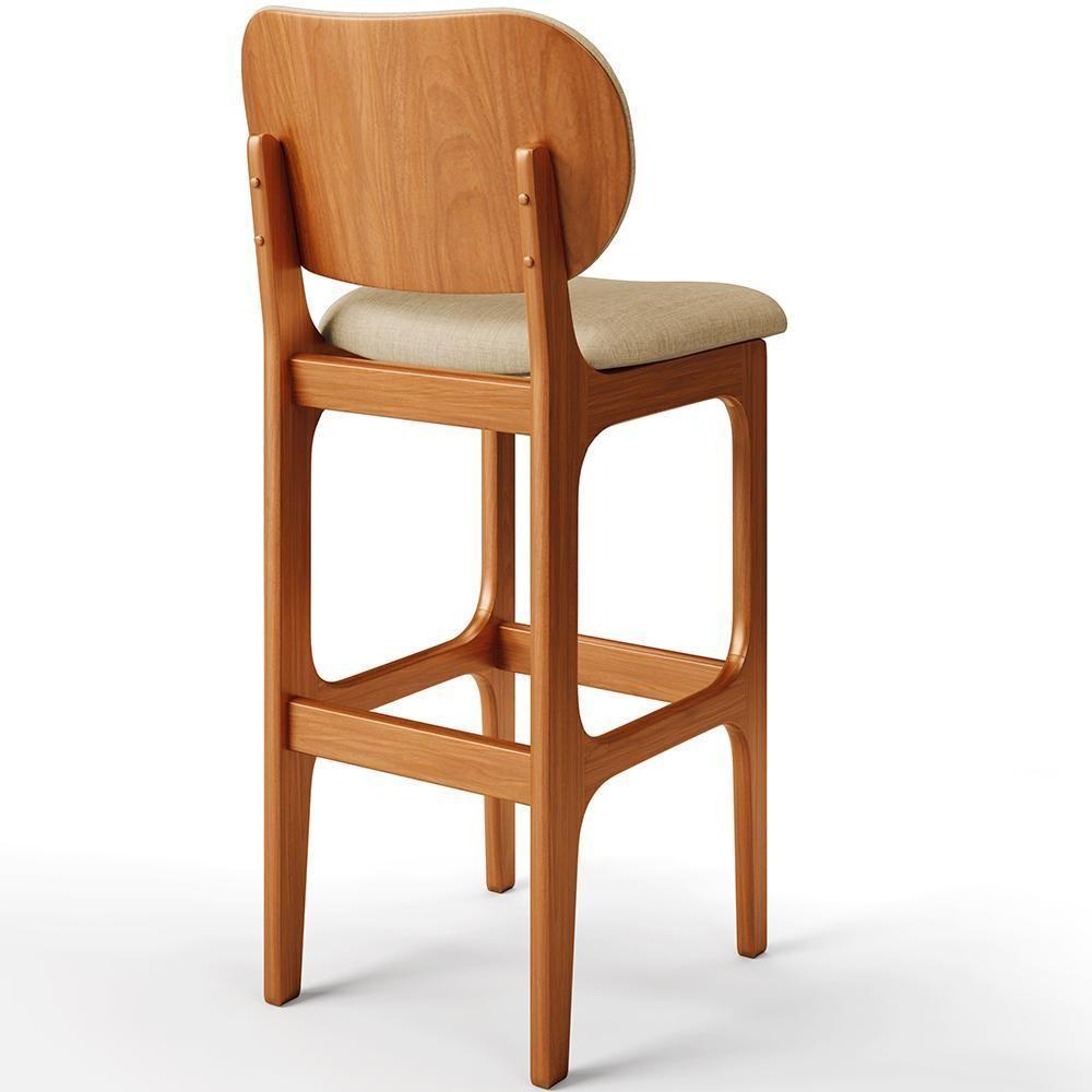 Kit 6 Banquetas Alta Betta Imbuia Linho Bege Escuro - 2