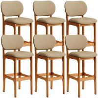 Kit 6 Banquetas Alta Betta Imbuia Linho Bege Escuro - 1