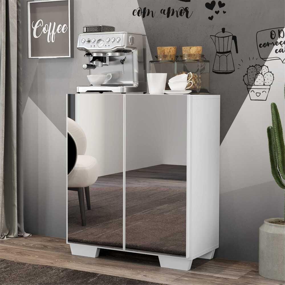 Aparador Buffet 4 Portas Com Espelho E Pés Quadrados Vegas V3560 Branco Branco - 4