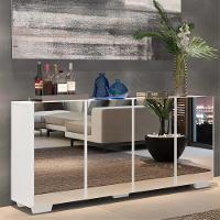 Aparador Buffet 4 Portas Com Espelho E Pés Quadrados Vegas V3560 Branco Branco - 8