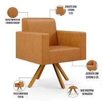 Kit 04 Poltronas Base Giratória De Madeira Couríssimo Whisky - 6