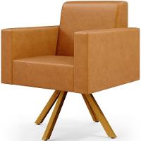 Kit 04 Poltronas Base Giratória De Madeira Couríssimo Whisky - 7