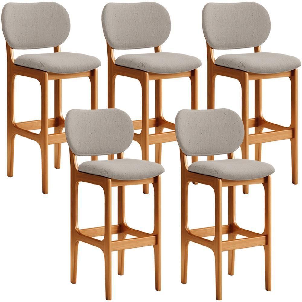 Kit 5 Banquetas Alta Betta Imbuia Linho Bege - 1