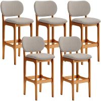 Kit 5 Banquetas Alta Betta Imbuia Linho Bege - 1