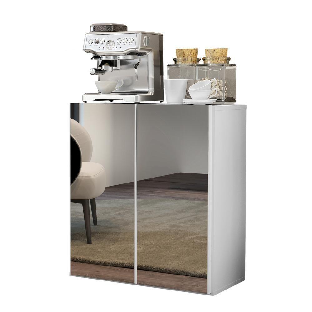 Aparador Buffet 2 Portas Com Espelho Vegas V3611 Branco Branco - 5