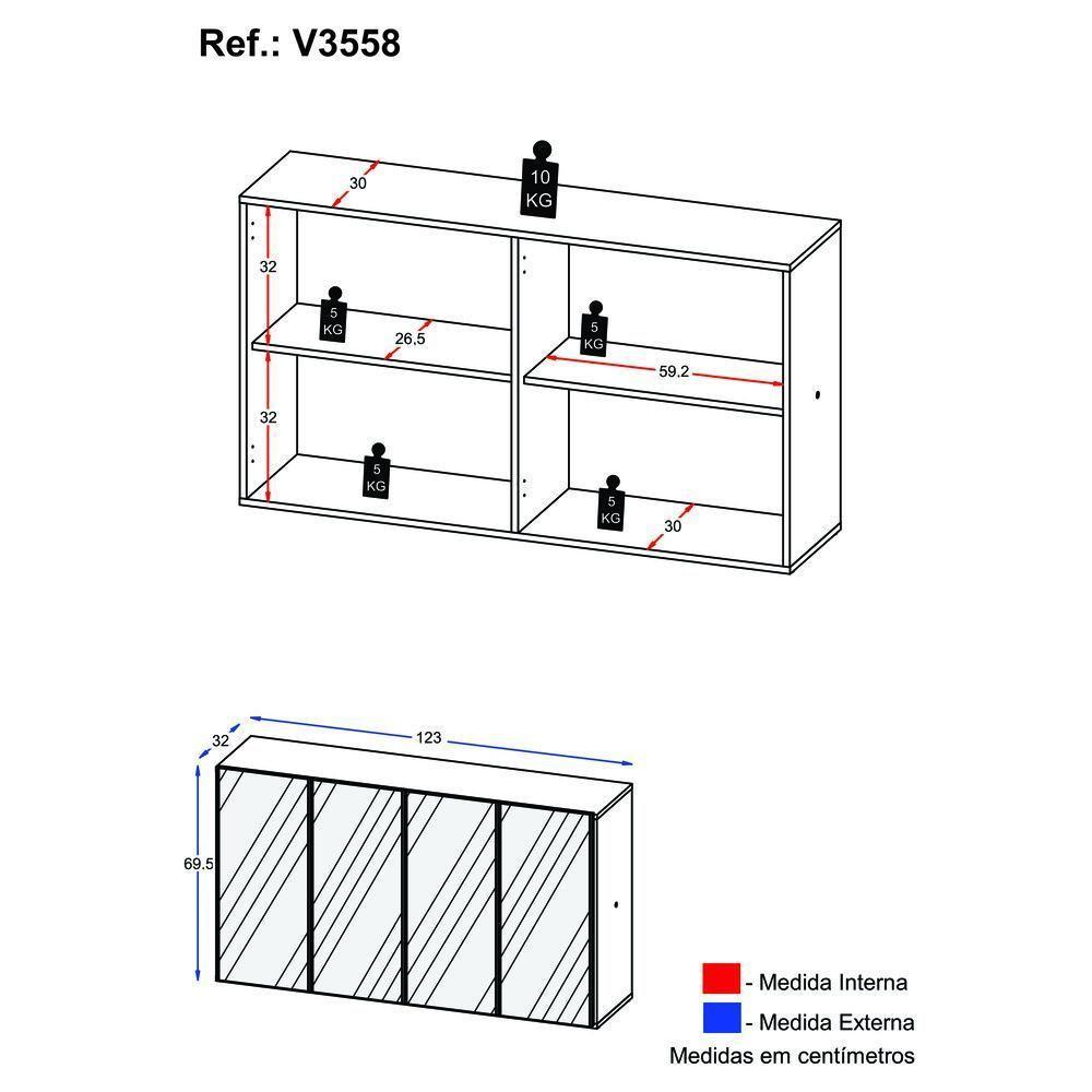 Aparador Buffet 2 Portas Com Espelho Vegas V3611 Branco Branco - 7