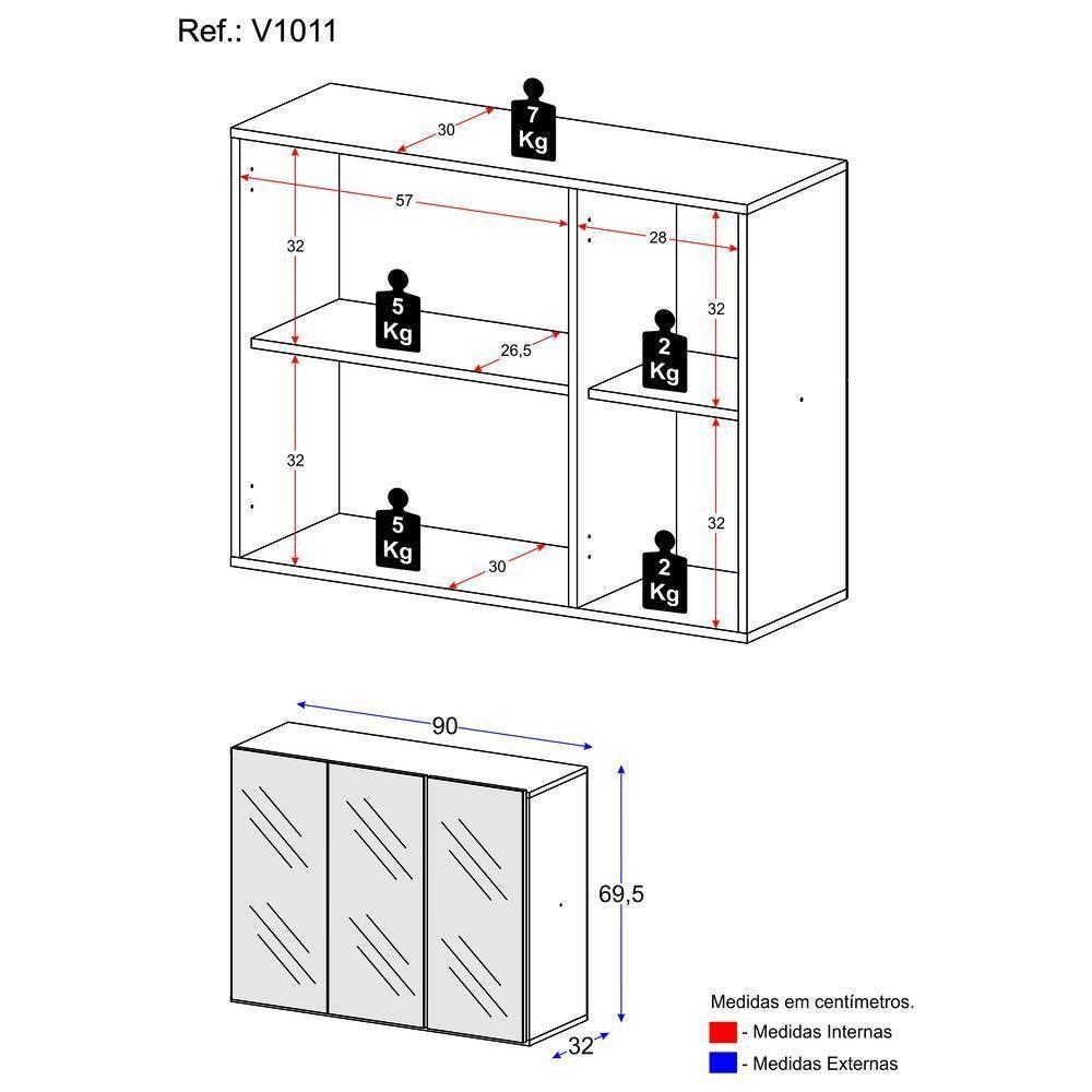 Aparador Buffet 2 Portas Com Espelho Vegas V3611 Branco Branco - 10