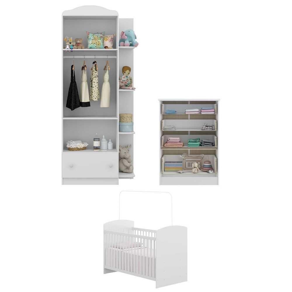 Quarto Infantil Completo Colchão Berço Guarda Roupa e Cômoda - 3