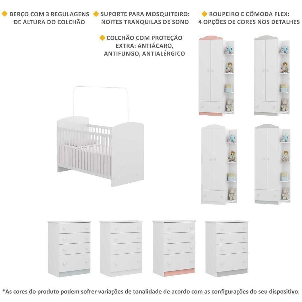 Quarto Infantil Completo Colchão Berço Guarda Roupa e Cômoda - 5