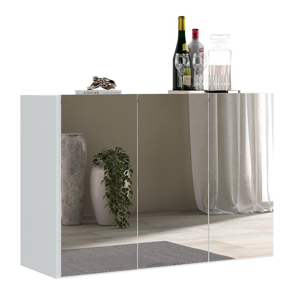 Aparador Buffet 4 Portas Com Espelho Suspenso Vegas V3596 Branco Branco - 1