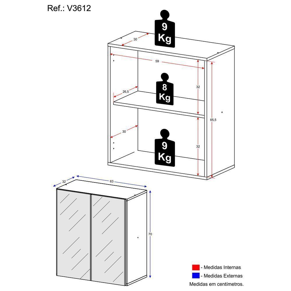 Aparador Buffet 4 Portas Com Espelho Suspenso Vegas V3596 Branco Branco - 3