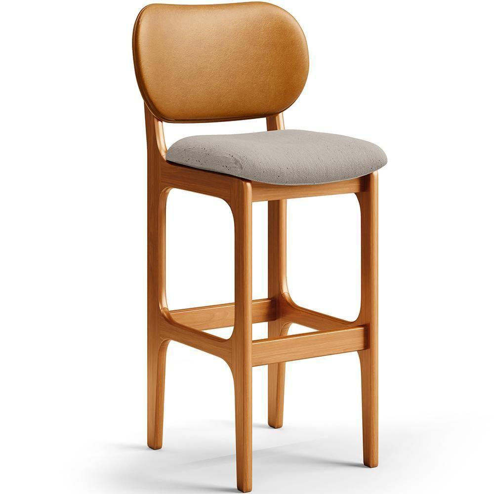 Kit 4 Banquetas Alta Betta Imbuia Whisky Linho Bege - 7