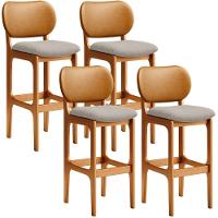 Kit 4 Banquetas Alta Betta Imbuia Whisky Linho Bege - 1