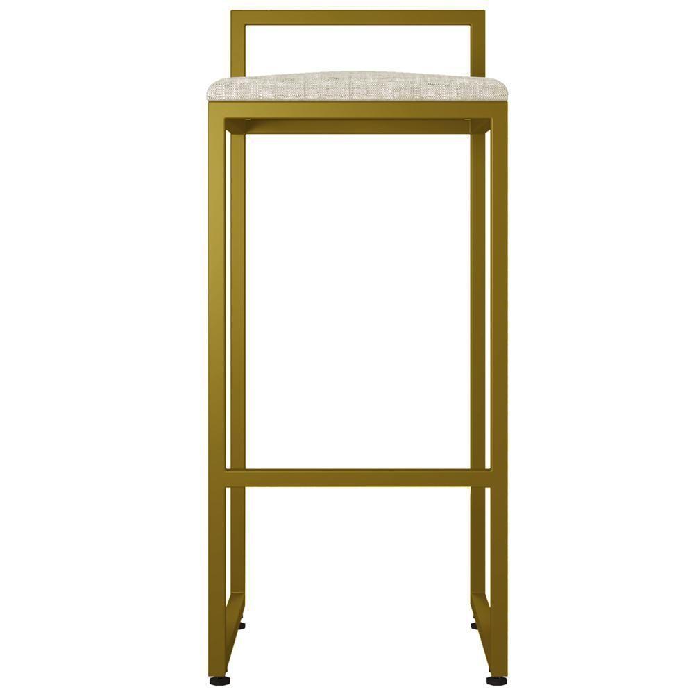 Kit 04 Banquetas Alta Hanna Dourado Linho Cru - 5