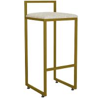 Kit 04 Banquetas Alta Hanna Dourado Linho Cru - 8