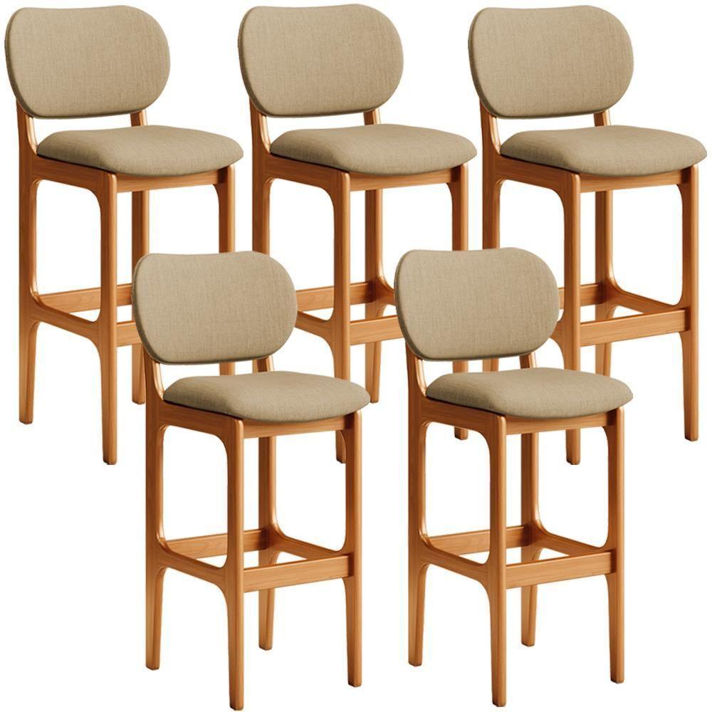 Kit 5 Banquetas Alta Betta Imbuia Linho Bege Escuro - 1
