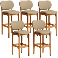 Kit 5 Banquetas Alta Betta Imbuia Linho Bege Escuro - 1