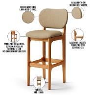 Kit 5 Banquetas Alta Betta Imbuia Linho Bege Escuro - 6