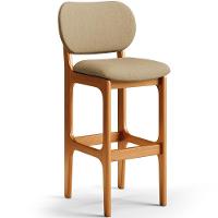 Kit 5 Banquetas Alta Betta Imbuia Linho Bege Escuro - 7