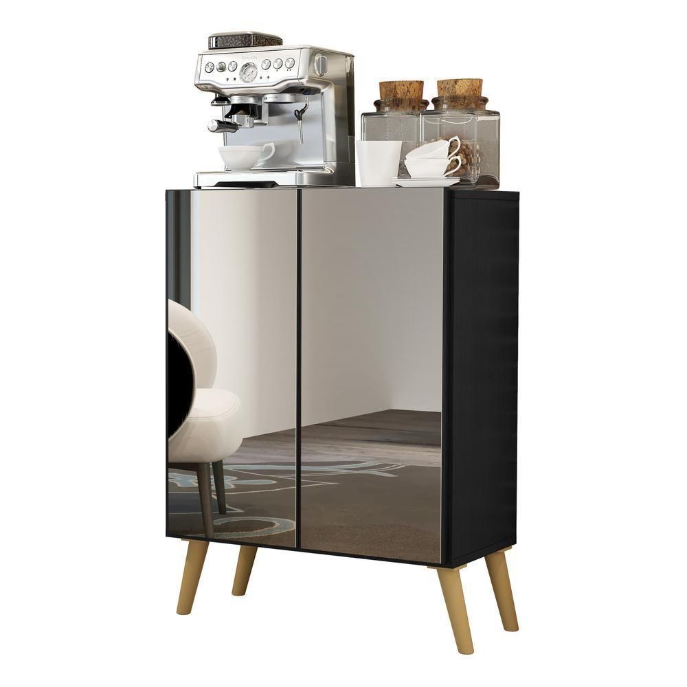 Aparador Buffet 4 Portas Com Espelho Retrô Vegas V3559 Preto/Natural Preto/Natural - 5