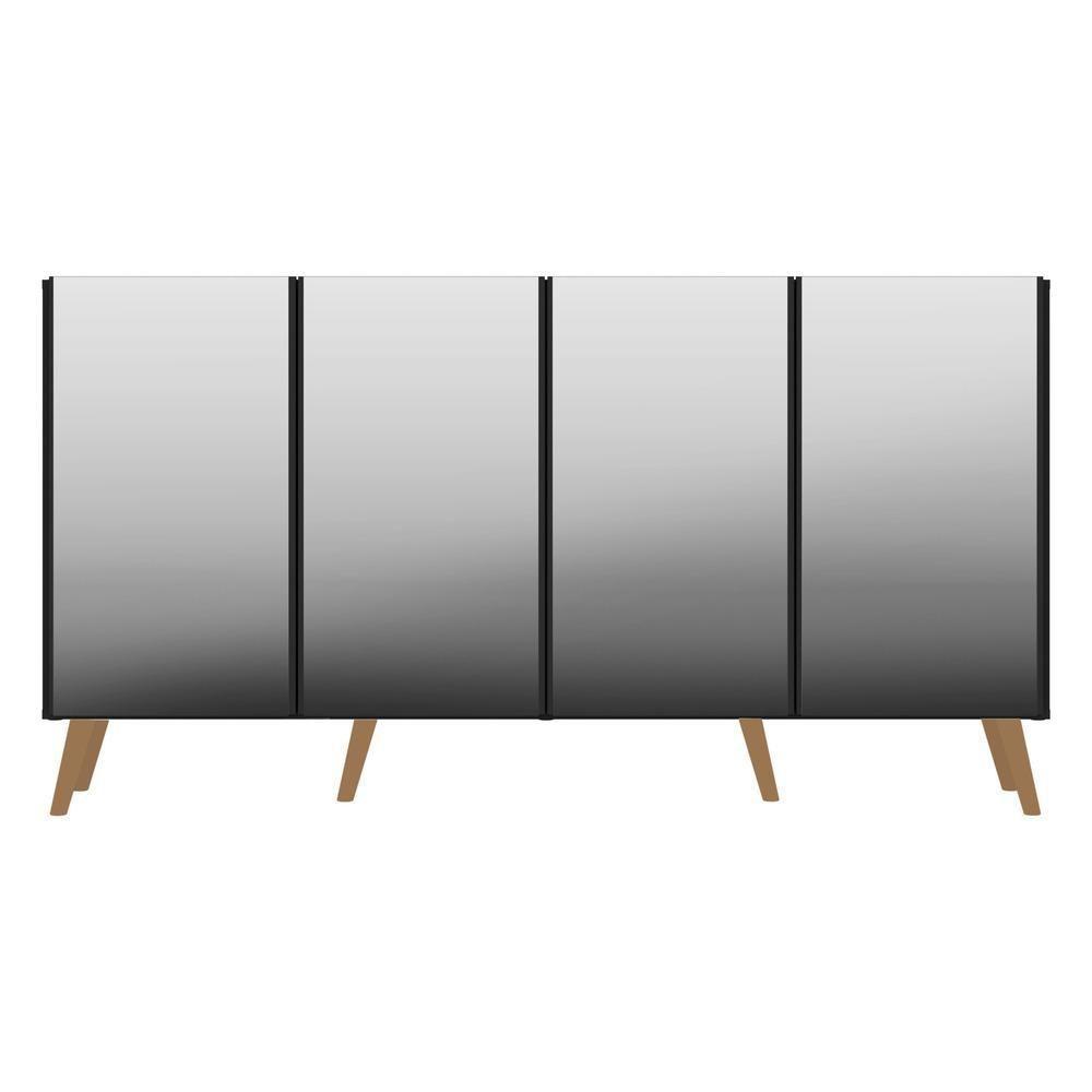 Aparador Buffet 4 Portas Com Espelho Retrô Vegas V3559 Preto/Natural Preto/Natural - 6