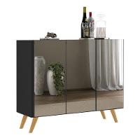 Aparador Buffet 4 Portas Com Espelho Retrô Vegas V3559 Preto/Natural Preto/Natural - 1