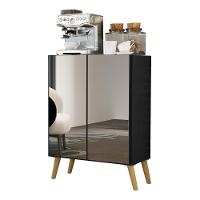 Aparador Buffet 4 Portas Com Espelho Retrô Vegas V3559 Preto/Natural Preto/Natural - 5