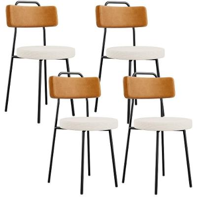 Kit 04 Cadeiras Barcelona L02 para Sala de Jantar Estrutura em Aço Estofadas em Linho Bege