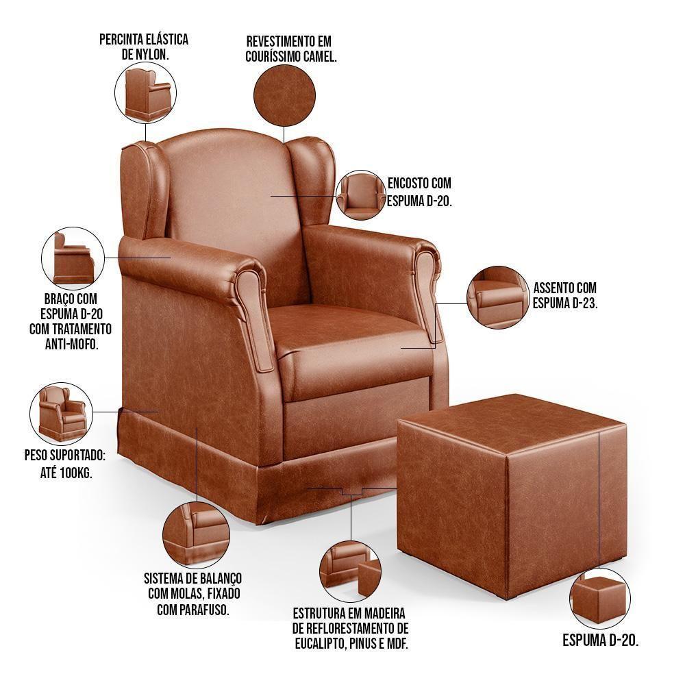 Poltrona Com Balanço E Puff Elisa P02 Couríssimo Camel - 6