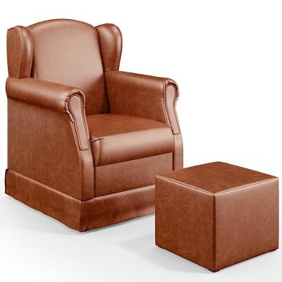 Poltrona Com Balanço E Puff Elisa P02 Amamentação Couríssimo Camel Lyam Decor