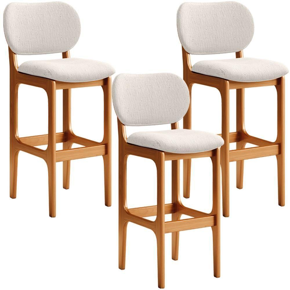 Kit 3 Banquetas Alta Betta Imbuia Linho Cru - 1