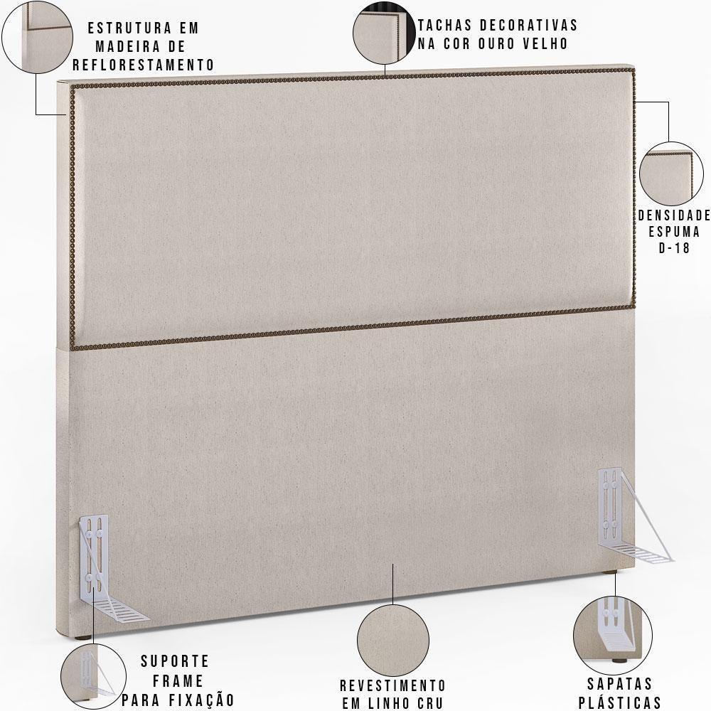 Cabeceira Cama Box Casal Com Tachas 160 Cm Linho Cru - 6