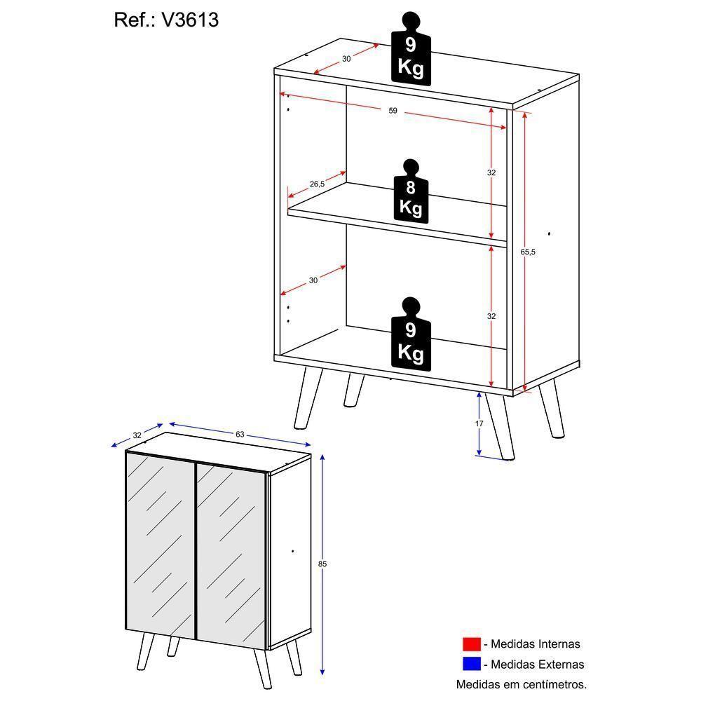 Aparador Buffet 4 Portas Com Espelho Retrô Vegas V3559 Branco Branco - 3