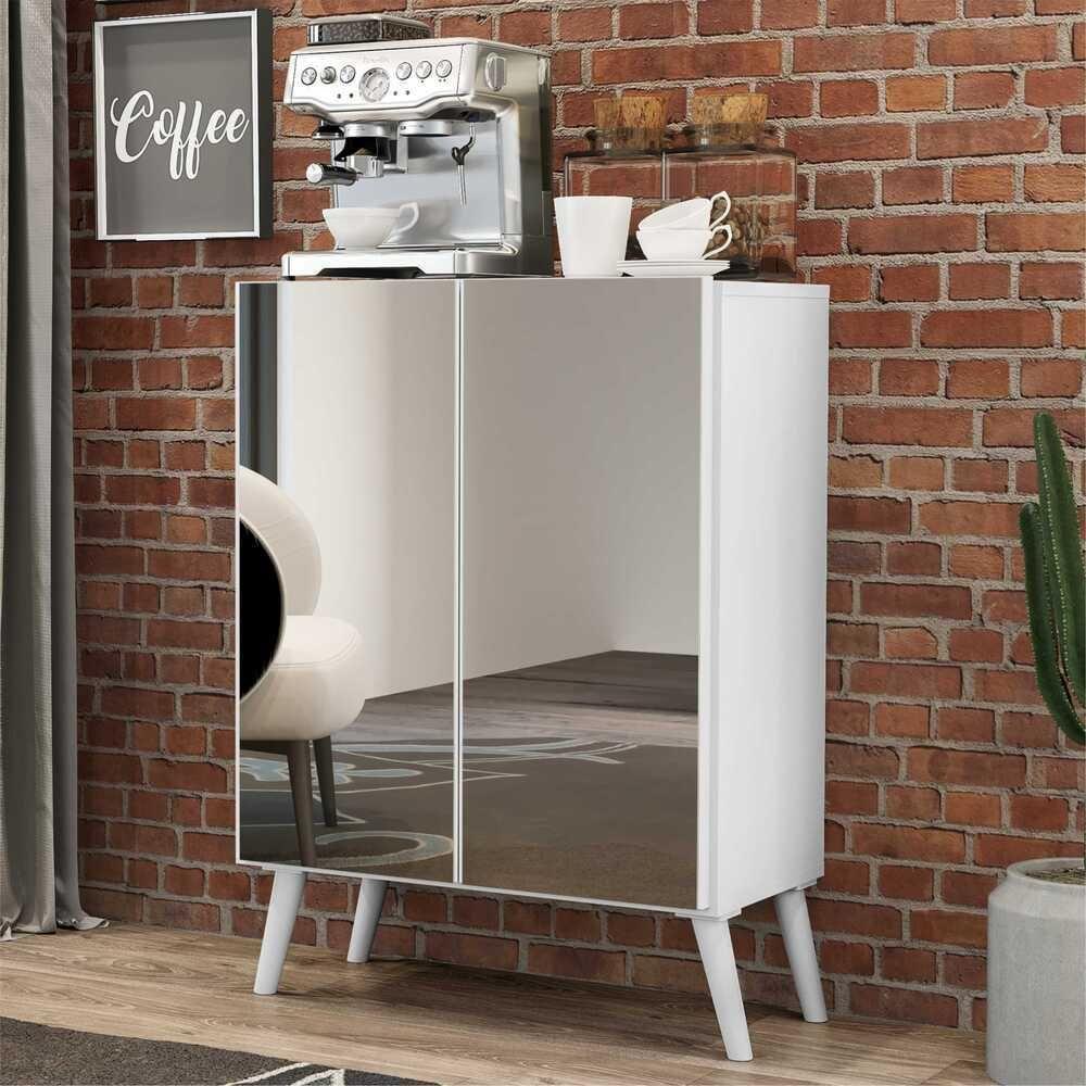 Aparador Buffet 4 Portas Com Espelho Retrô Vegas V3559 Branco Branco - 4